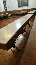 051 4 mesas de refectorio con pie de forja con 3 patas, 8 cajones y encimera de marmol en 2 piezas (2).webp