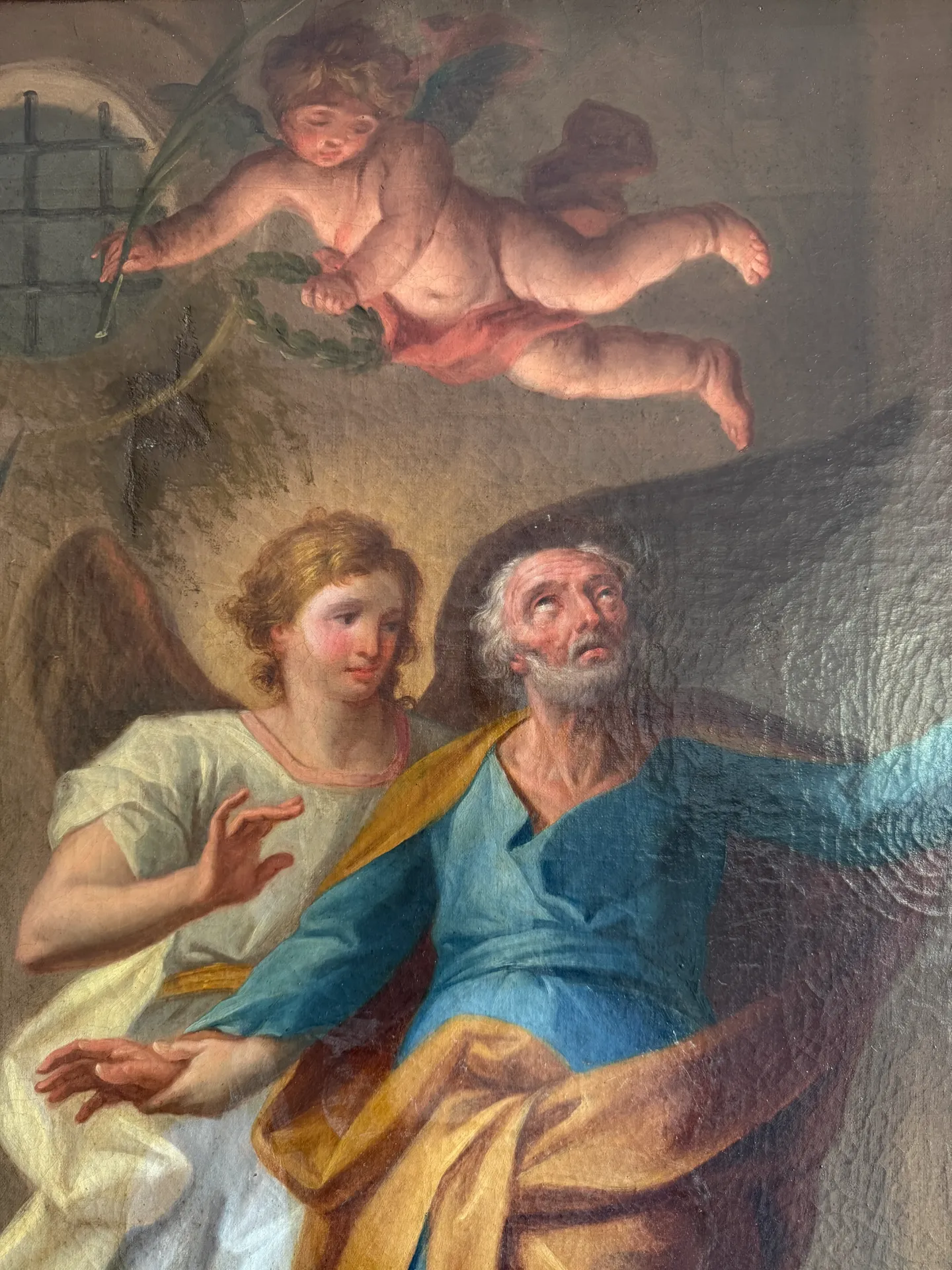 Óleo sobre lienzo "Liberación de San Pedro" escuela española, finales del siglo XVIII