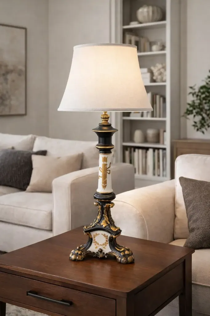 Pie de lámpara estilo imperio de porcelana