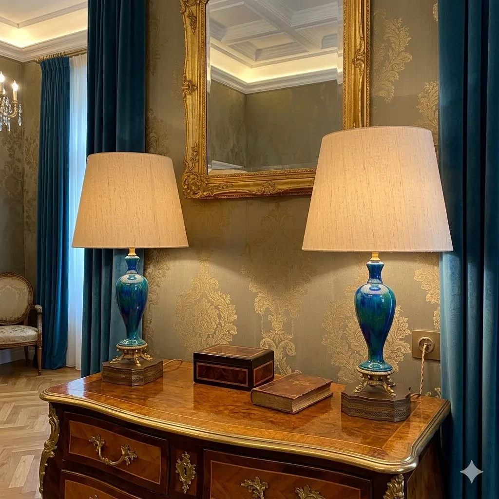 Pareja de lámparas Sevres azul y verde