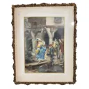 Acuarela napoleónica con señorita y niño