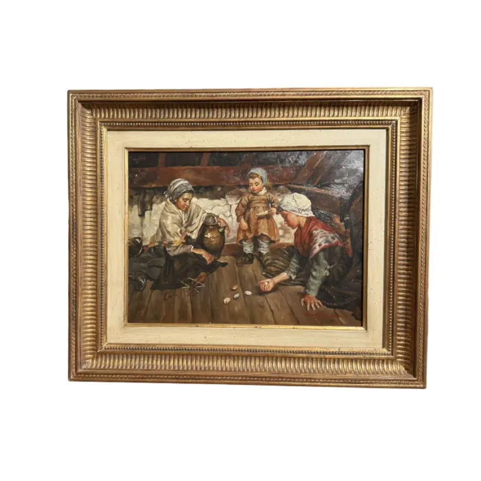 "Niñas jugando a las tabas" óleo sobre tabla