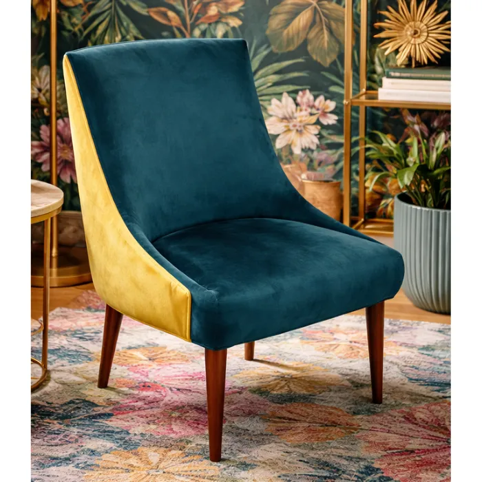 Silla tapizada en turquesa y lima