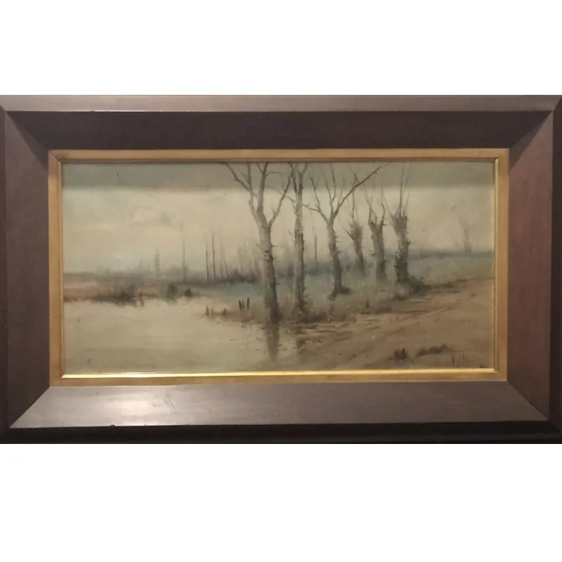 Óleo de "Paisaje fluvial con chopos"